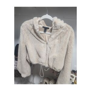 Faux Fur Hooded Jacket in Cream